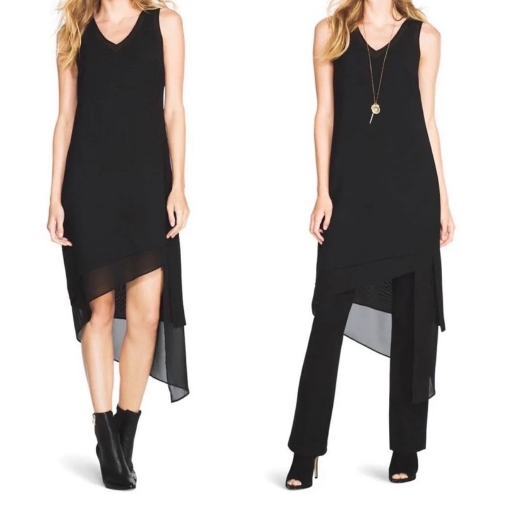 White House Black Market Black HiLo Hem Layered Dress‎ 10P 570151979 New